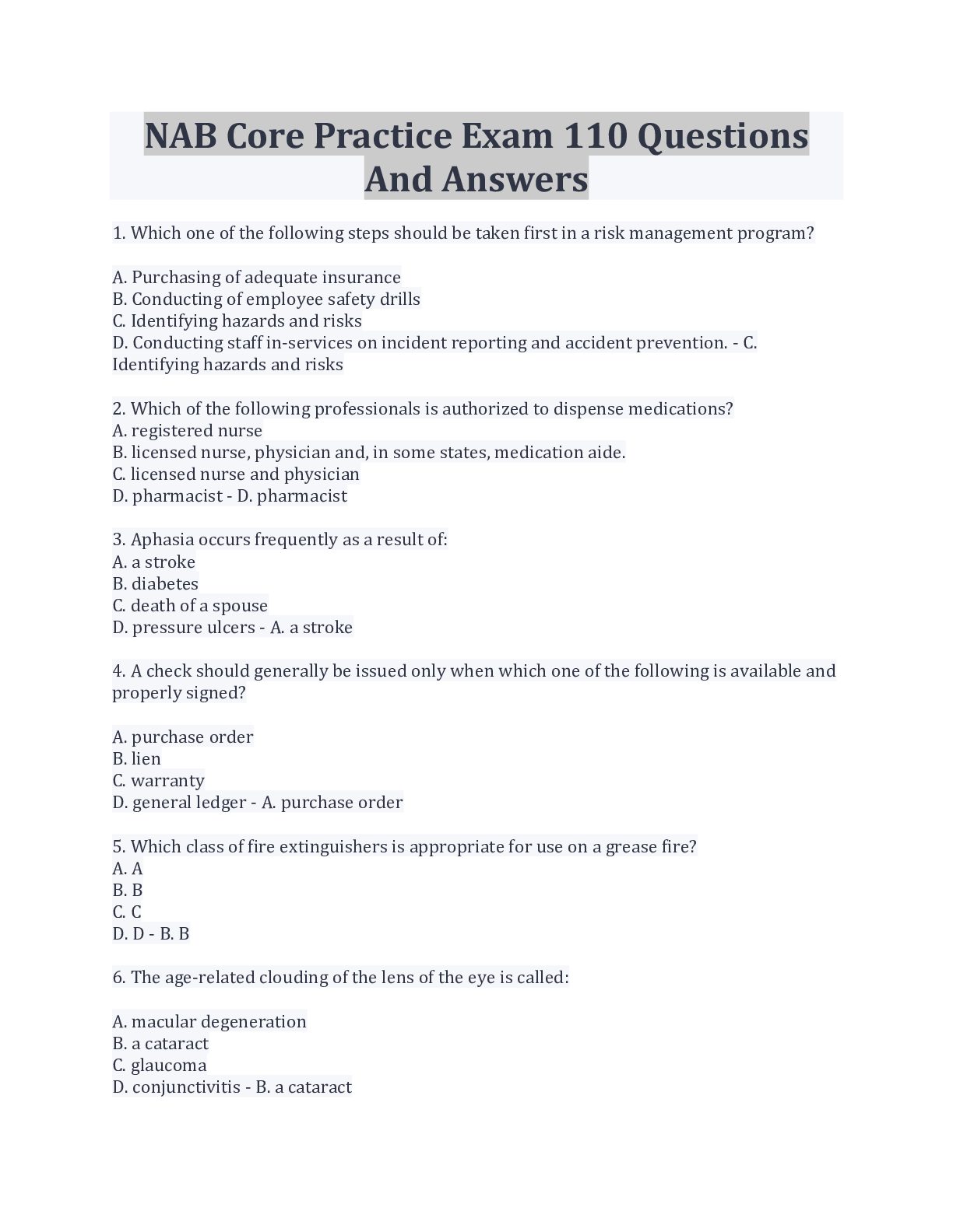 Preview image for NAB Core Practice Exam 110 Questions And Answers
